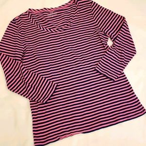 Vineyard Vines Striped T Shirt Top 3/4 Longsleeve Pink Blue Women's Small S